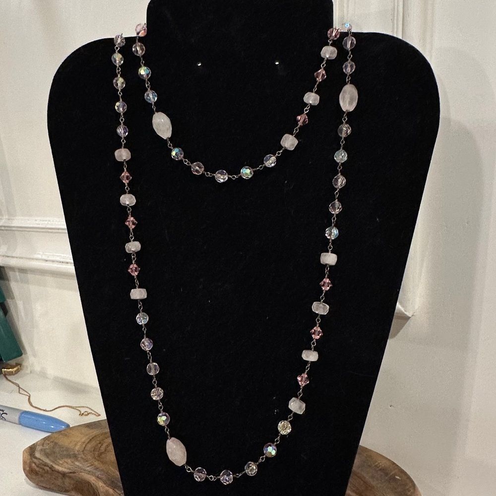 Sterling Silver Rose Quartz Czech Fire Polished Beaded Artisan Necklace 925